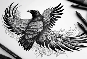 Raven changing into a phoenix tattoo idea