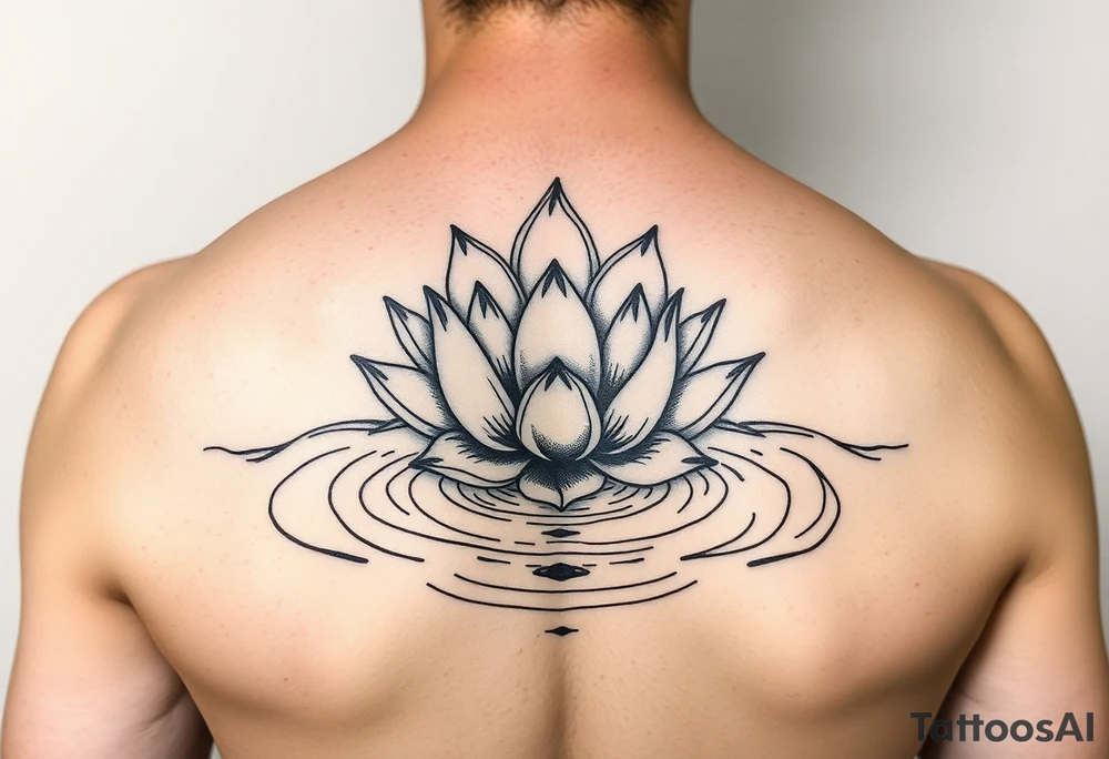 serene lotus flower emerging from sacred waters with ripples tattoo idea