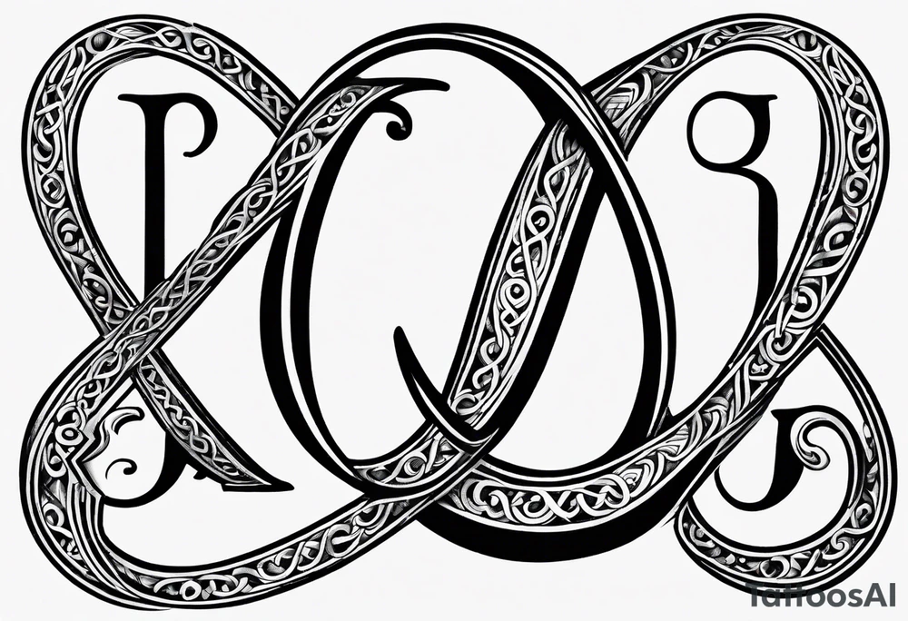Simple Infinity symbol with a capital letter B in the center, a capital letter J in the left side, and a capital letter J in the right side tattoo idea