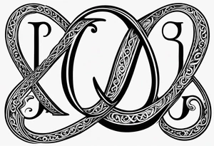 Simple Infinity symbol with a capital letter B in the center, a capital letter J in the left side, and a capital letter J in the right side tattoo idea