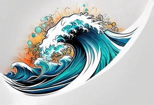 waves;  
"come what may" written underneath; outside forearm not an oval tattoo idea