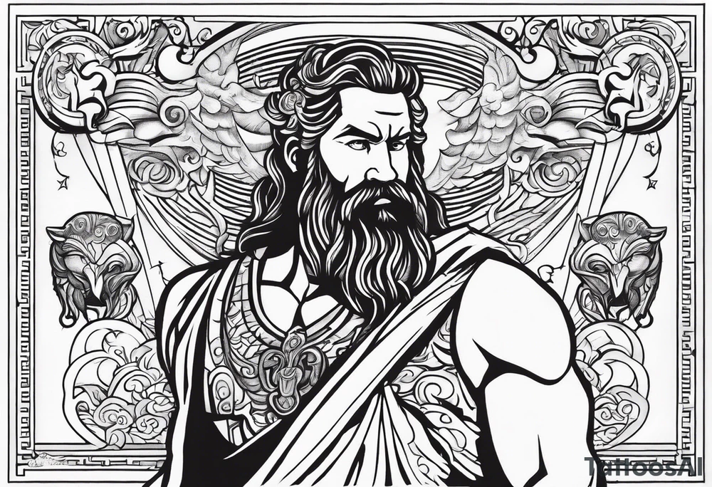I want half sleeve tatto on the right arm 
With zeus and some thunder from his eyes, some text beside the zeus and  Temple of Olympian Zeus tattoo idea