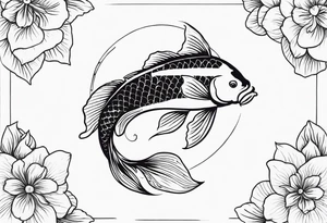 Koi fish with Taurus birth flower in the middle tattoo idea