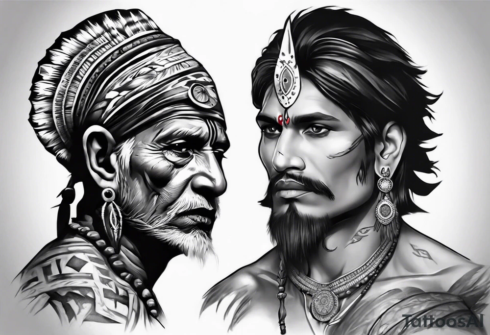 indian theme man face realistic tattoo idea