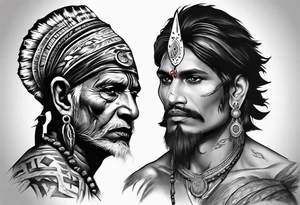 indian theme man face realistic tattoo idea