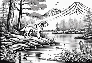 River swamp with beagles squirrel hunting tattoo idea