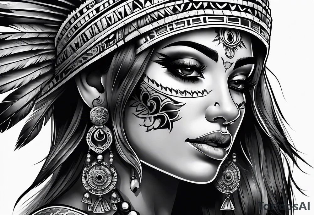 Aztec princess side profile day of the dead tattoo idea