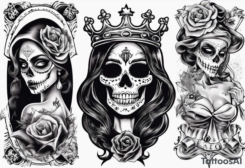santa la muerta with money and crown
on the card tattoo idea