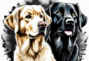 I want two dogs next to each other. One is a dark colored golden retriever and the other is a yellow lab. tattoo idea