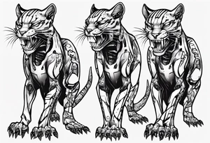 cybernetic ocelot full body teeth showing tattoo idea