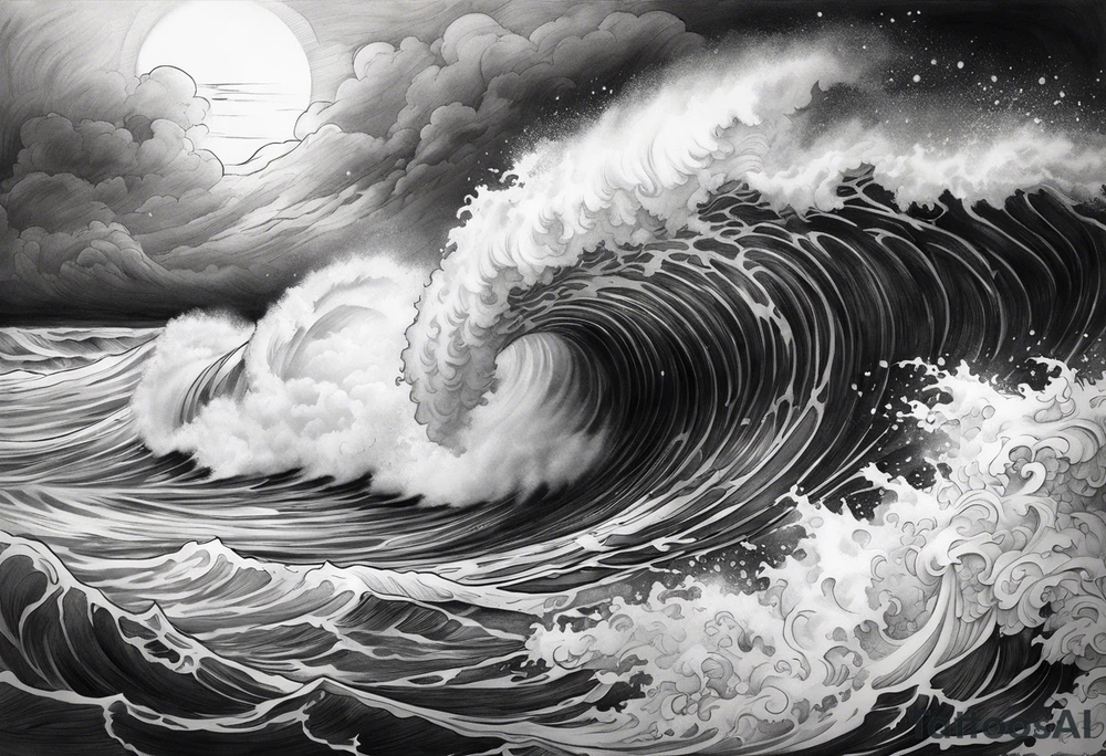 god, stormy sea, full length tattoo idea