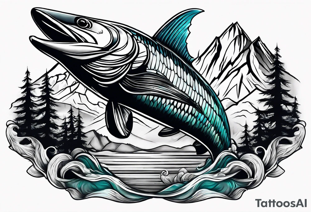 Mountains fishing tattoo idea