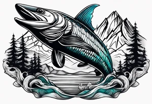 Mountains fishing tattoo idea