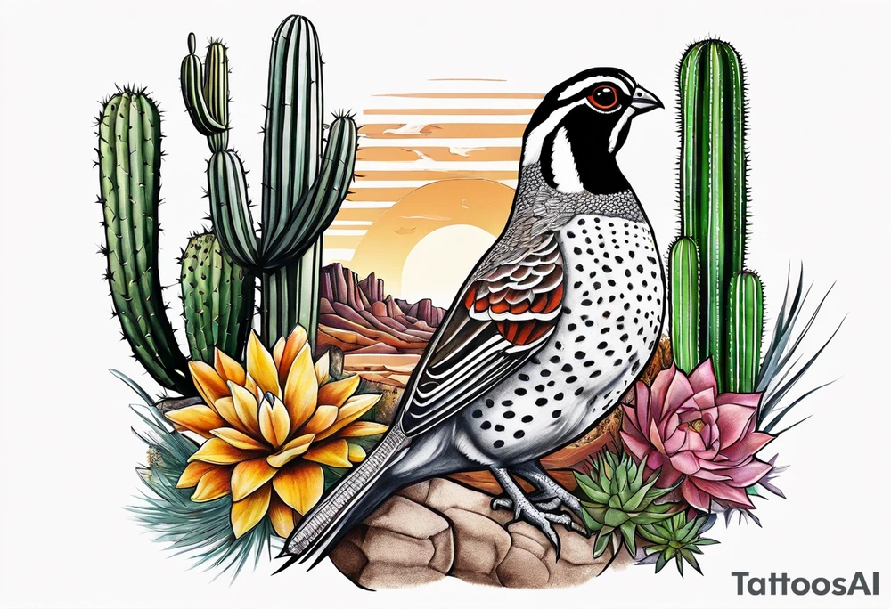 Arizona, quail, cacti tattoo idea