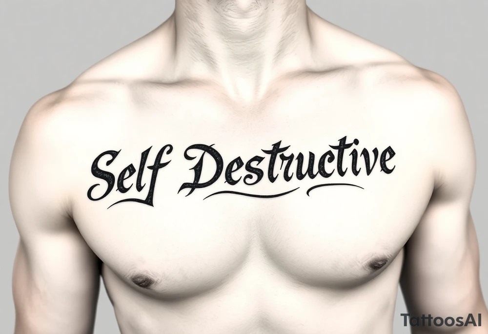 The words Self Destructive in Chicano lettering across the chest tattoo idea