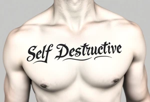 The words Self Destructive in Chicano lettering across the chest tattoo idea