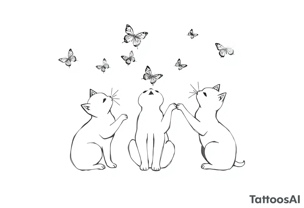 three cats playing with butterflies tattoo idea