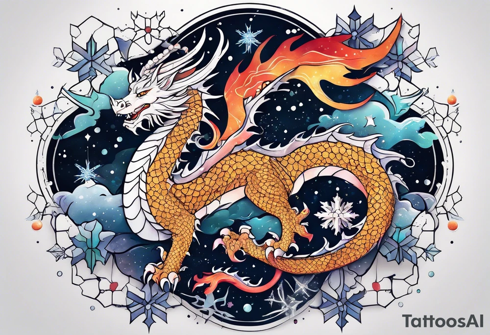 Constellation, dragon,snowflake tattoo idea
