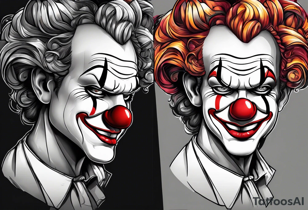 clown split face happy sad tattoo idea