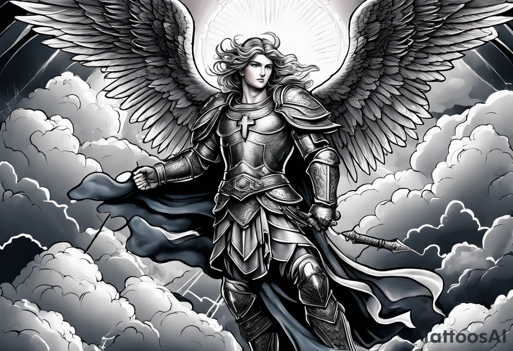 Michael the Archangel with clouds and lightning. tattoo idea