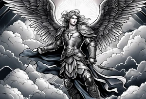 Michael the Archangel with clouds and lightning. tattoo idea