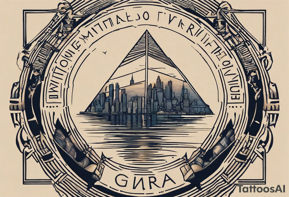 Craft a captivating tattoo where the Hudson River gracefully converges with the Nile River, forming a symbolic union of your Egyptian roots and New York life. Imagine the Three Pyramids of Giza standing proudly, seamlessly transitioning into the iconic Manhattan skyline. .

This tattoo concept weaves together the ancient and the contemporary, illustrating a harmonious connection between two significant parts of your identity – your Egyptian origins and your life in the bustling city of New York." tattoo idea