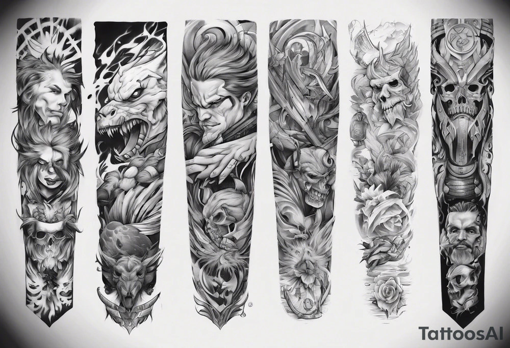 Manly arm sleeve, not mainstream, tattoo idea