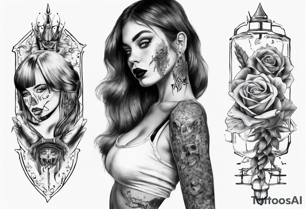 sexy body of a girl holding a poster in her hands with long nails tattoo idea