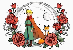 The Little prince with fox on his planet with rose tattoo idea