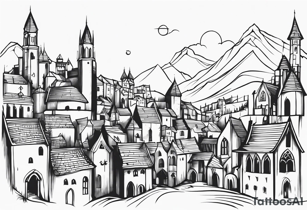 medieval tribal city tattoo idea