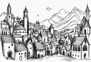 medieval tribal city tattoo idea