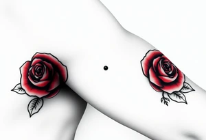 A mole with bold black outlines, and red roses surrounding it for a classic old-school aesthetic tattoo idea