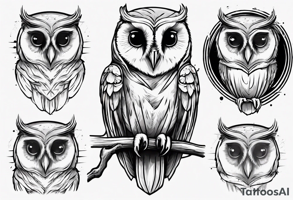 Wise Crowned barn  Owl looking to the rights tattoo idea