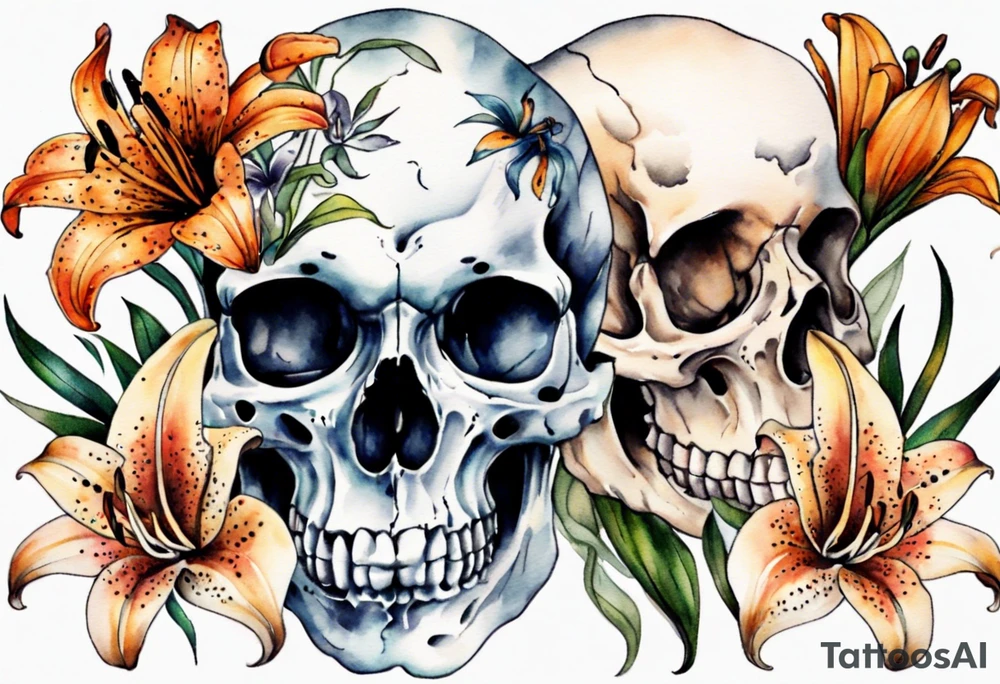 Skull and tiger lilies tattoo idea