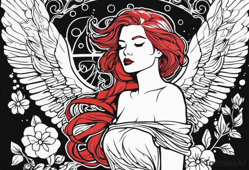 red hair angel girl tattoo idea