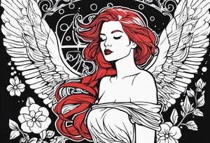 red hair angel girl tattoo idea