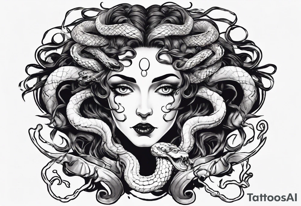 Dark/goth Medusa with white pupils and snake hair. Lilies tattoo idea