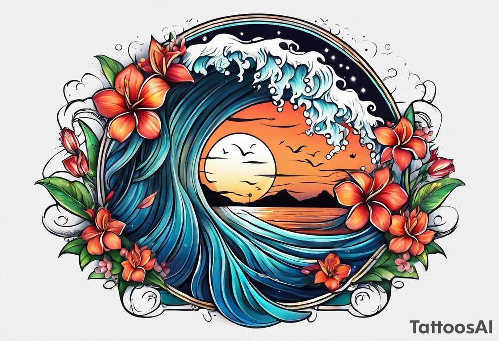 sea, night, flower, republic dominicana tattoo idea