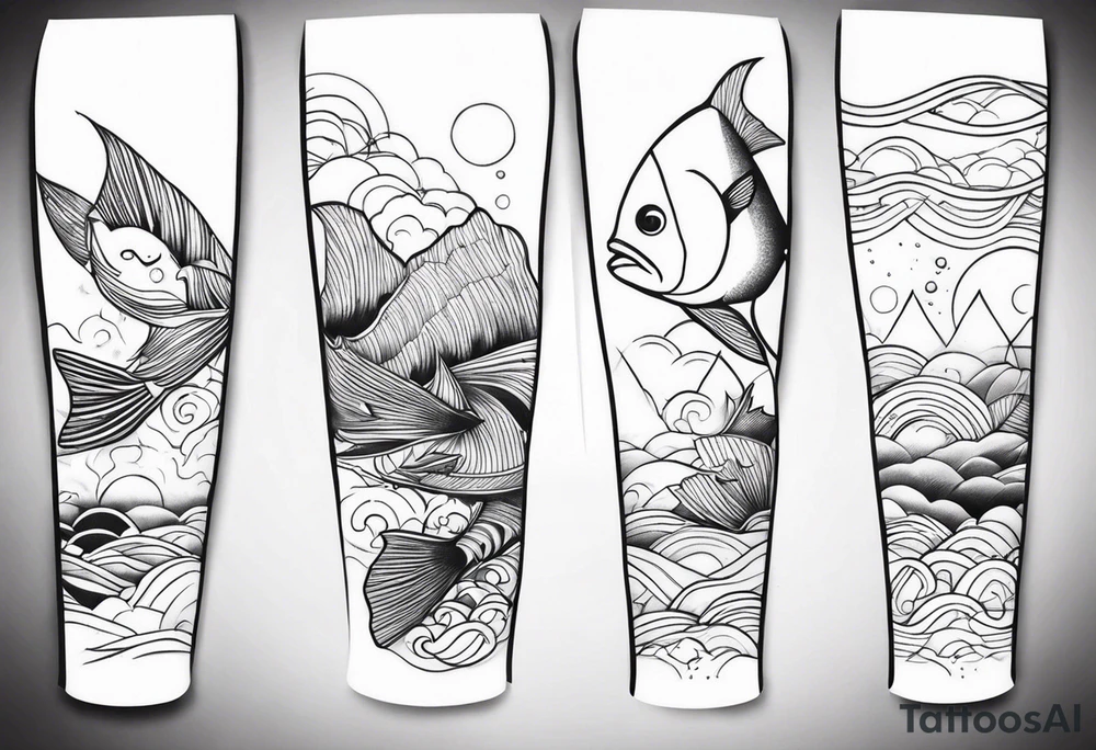 arm sleeve tattoo of fish tattoo idea