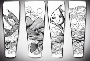 arm sleeve tattoo of fish tattoo idea