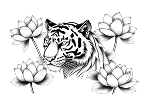 fierce tiger emerging through blooming lotus flowers in mist tattoo idea