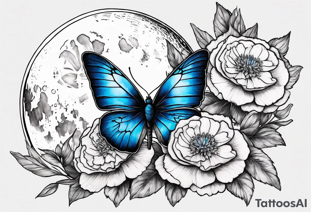 Moon carnation blue butterfly tattoo idea
