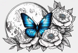 Moon carnation blue butterfly tattoo idea