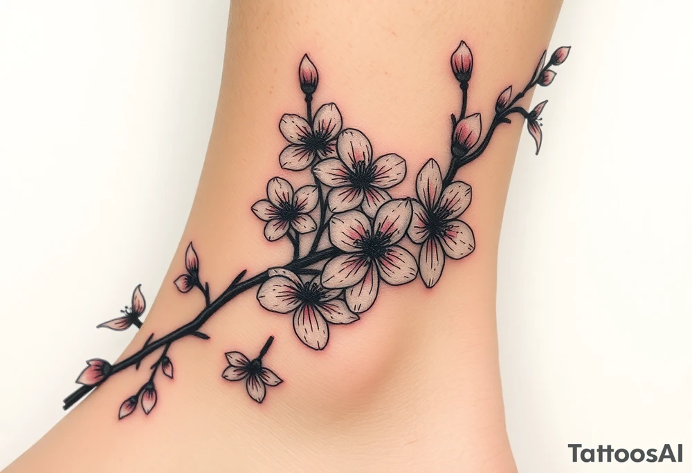 delicate cherry blossoms swirling in spring breeze with petals tattoo idea