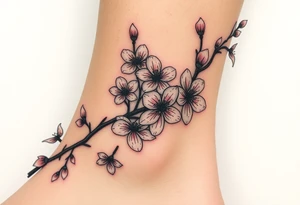 delicate cherry blossoms swirling in spring breeze with petals tattoo idea