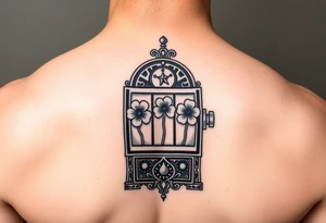 Ornate slot machine with three four leaf clovers tattoo idea
