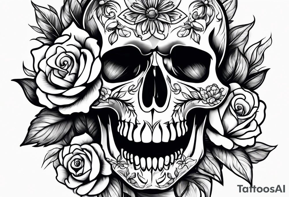 Skull  flowers tattoo idea