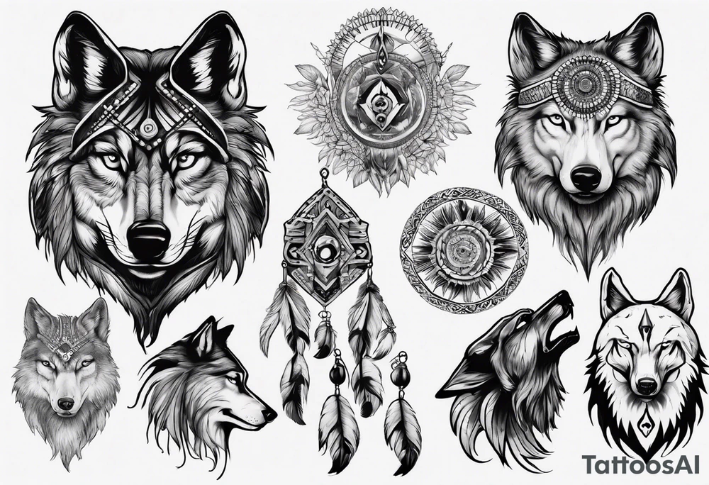 Indian Theme wolf realism tattoo idea