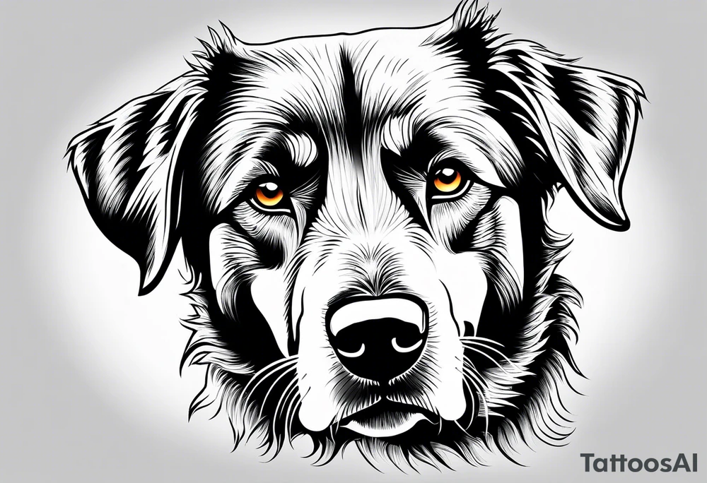 Sheepdog all black short hair with white nose one eye open one eye closed tattoo idea