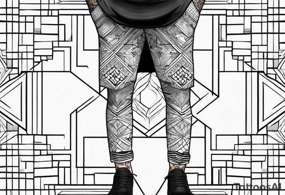 pattern geometric full male leg sleeve tile tattoo idea